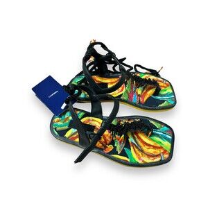 $260 FARM RIO Black Banana Beaded Pietra Sandals - Size 6 - NWT